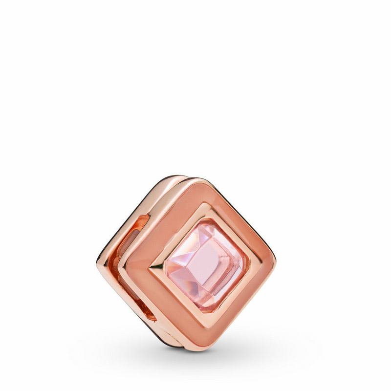 Talismane Pandora Reflexions™ Sparkling Square Clip Roz (SMDL1HCc)